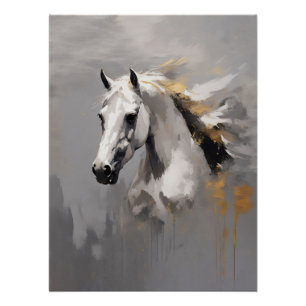 Póster Poderoso retrato de caballo blanco con efecto óleo