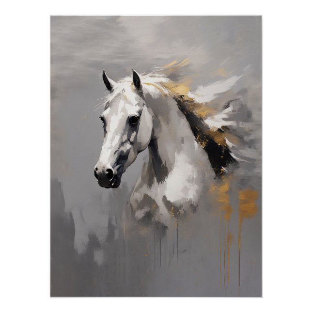 Póster Poderoso retrato de caballo blanco con efecto óleo (Anverso)