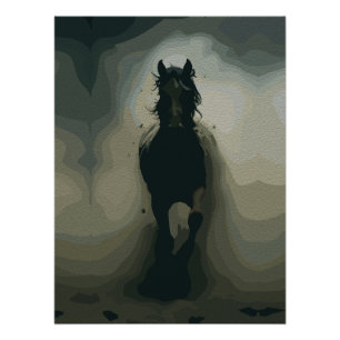 Póster Poderoso Stallion negro en movimiento