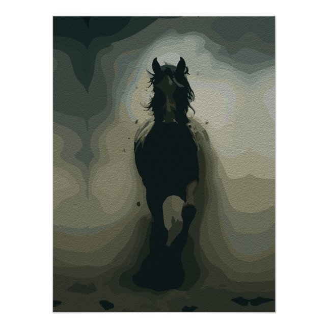 Póster Poderoso Stallion negro en movimiento (Anverso)