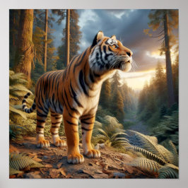 Póster Poderoso tigre de Bengala en la selva salvaje
