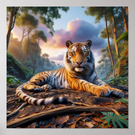 Póster Poderoso tigre de Bengala en la selva salvaje