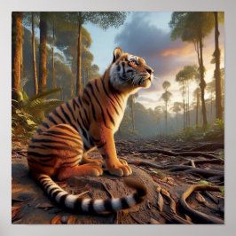 Póster Poderoso tigre de Bengala en la selva salvaje