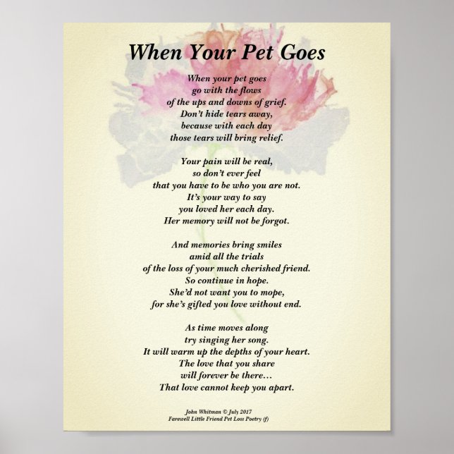 Póster Poem: "When Your Pet Goes" (Female) Poster (Matte) (Frente)