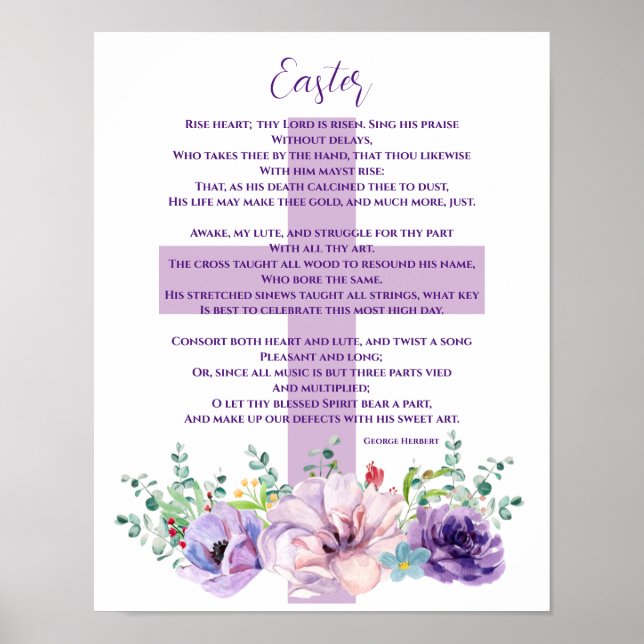 Póster Poema cristiano de Pascua Flores Púrpura y Cruz (Frente)