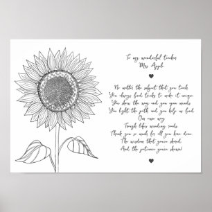 Póster Poema de aprecio de girasol y guión para profesor