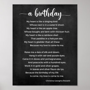Póster Poema de cumpleaños Poster blanco y negro