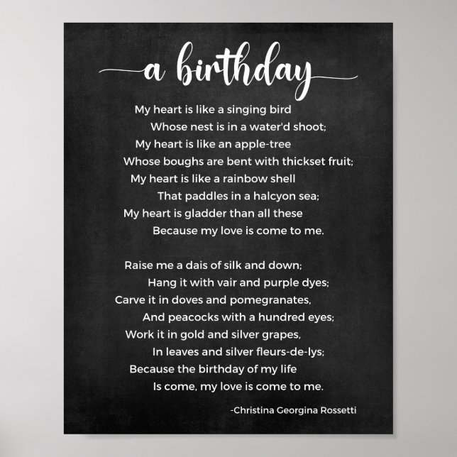 Póster Poema de cumpleaños Poster blanco y negro (Frente)