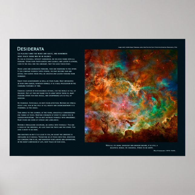 Póster Poema de Desiderata - Carina Nebula en Argo Navis (Frente)