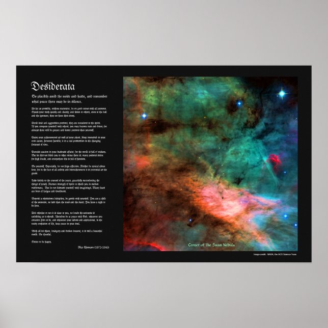 Póster Poema de Desiderata - Centro de la Nebulosa del Ci (Frente)