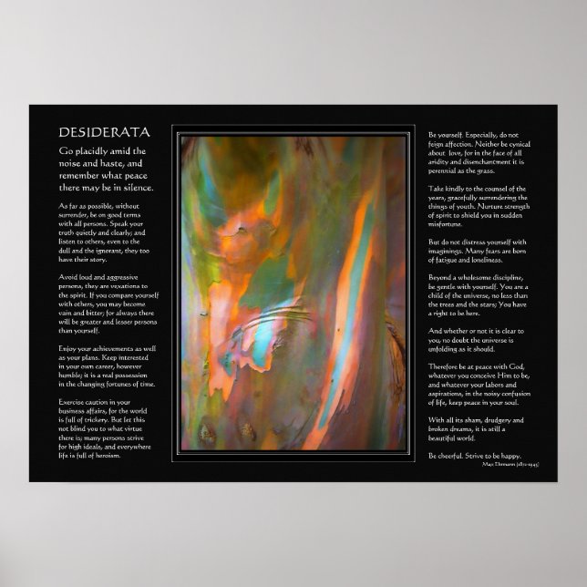 Póster Poema de Desiderata - Corteza de árbol Eucalyptus (Frente)