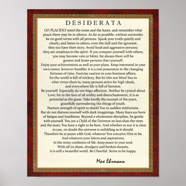 Póster Poema de Desiderata de estilo tradicional de Max E (Frente)