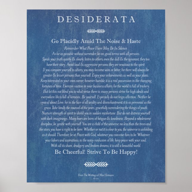 Póster Poema de Desiderata de Max Ehrmann Denim Art (Frente)