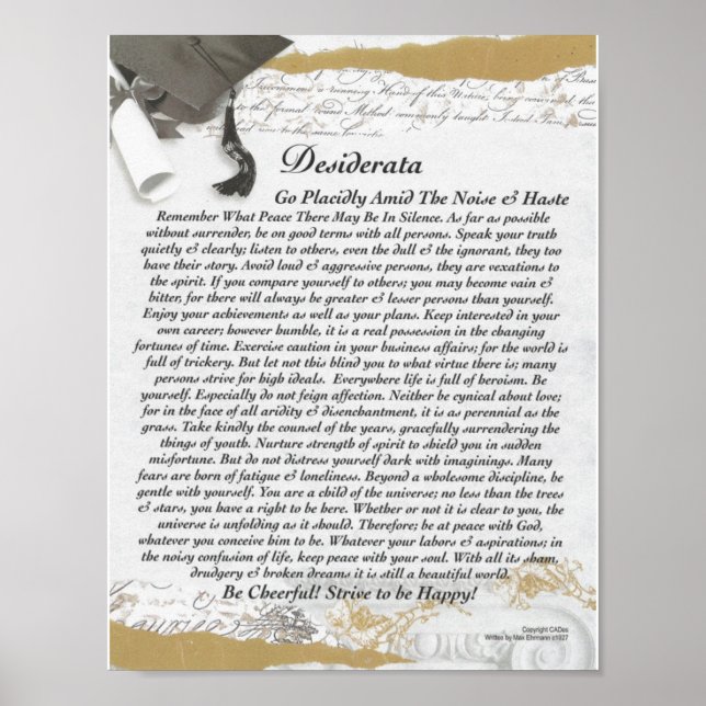 Póster Poema de DESIDERATA=Max Ehrmann=En Desplazamiento  (Frente)
