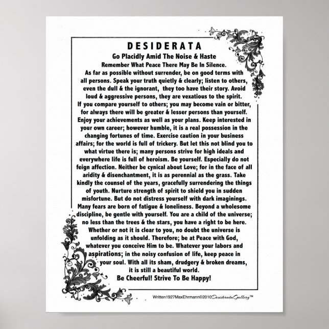 Póster Poema de Desiderata motivacional de Max Ehrmann (Frente)