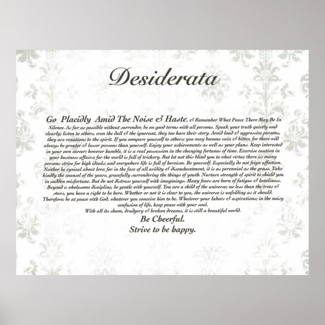 Póster Poema de Desiderata sobre el falso tapiz de la ant (Frente)