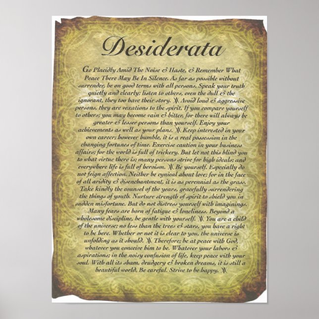 Póster Poema de Desiderata sobre papel de estilo antiguo (Frente)