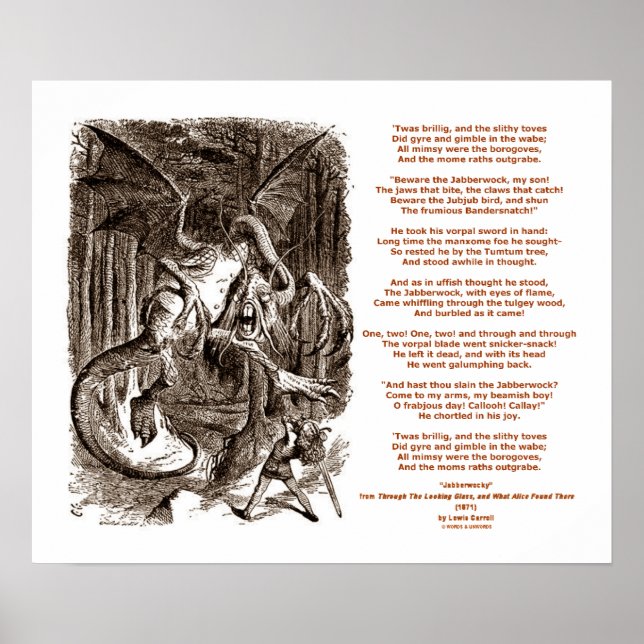 Póster Poema de Jabberwocky por Lewis Carroll (Frente)