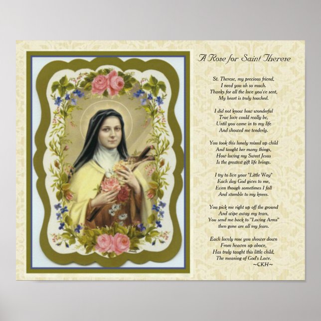 Póster Poema de la flor del personalizable St. Therese (Frente)