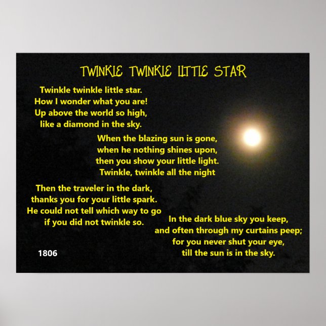 Póster Poema de TWINKLE TWINKLE LITTLE STAR (Frente)