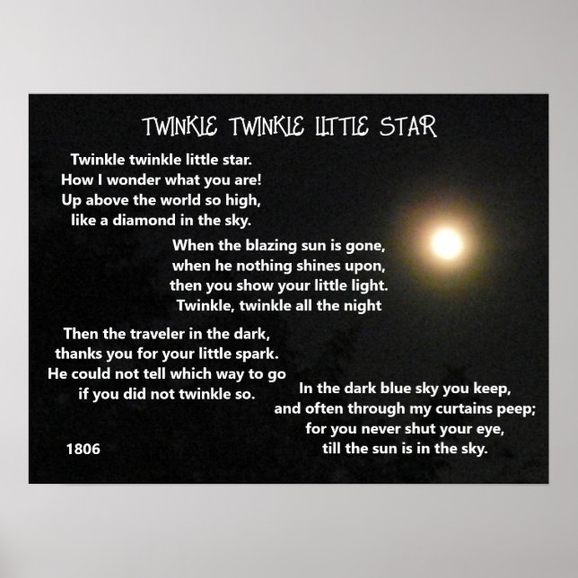 Póster Poema de TWINKLE TWINKLE LITTLE STAR (Frente)