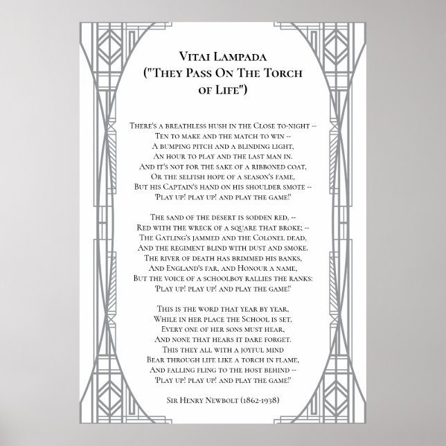 Póster Poema de Vitai Lampada Newbolt Grande (Frente)