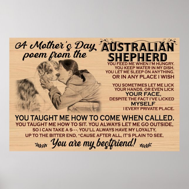 Póster Poema del día de la madre del pastor australiano (Frente)