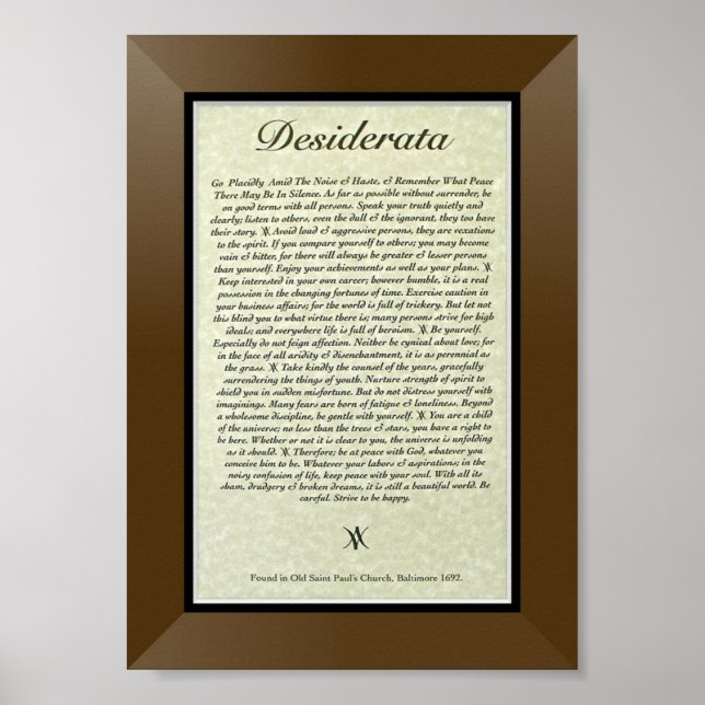 Póster Poema DESIDERATA de Max Ehrmann (Frente)