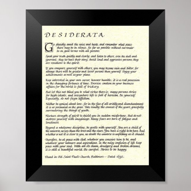 Póster Poema DESIDERATA de Max Ehrmann (Frente)