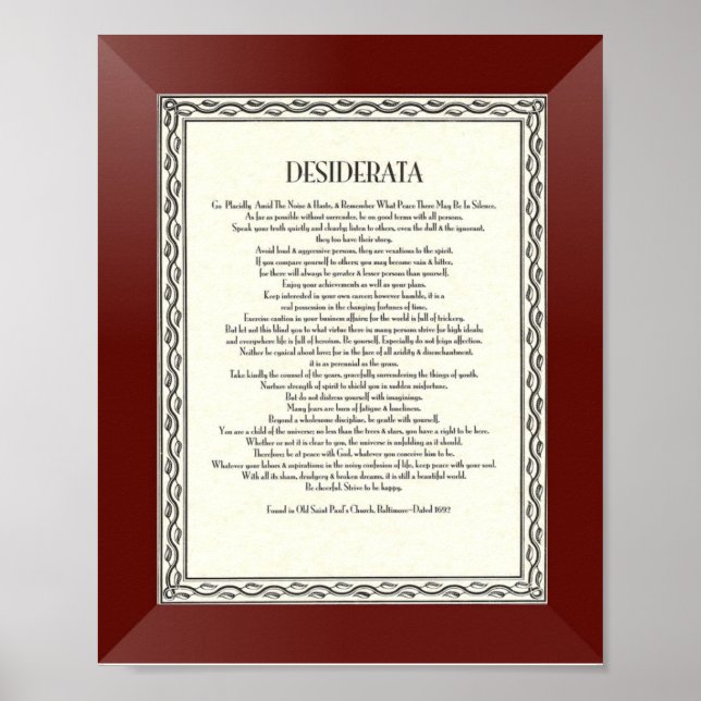 Póster Poema DESIDERATA de Max Ehrmann (Frente)