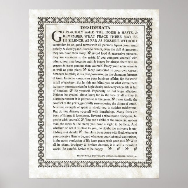 Póster Poema DESIDERATA de Max Ehrmann (Frente)