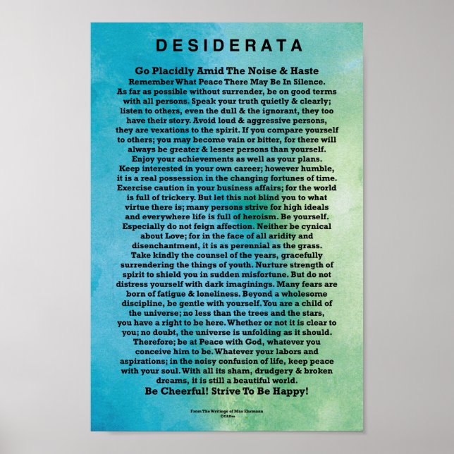 Póster Poema Desiderata de Max Ehrmann Abstract Watercolo (Frente)
