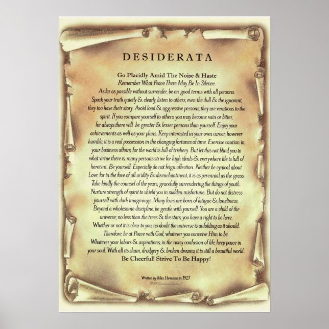 Póster Poema Desiderata de Max Ehrmann Antique Scroll (Frente)