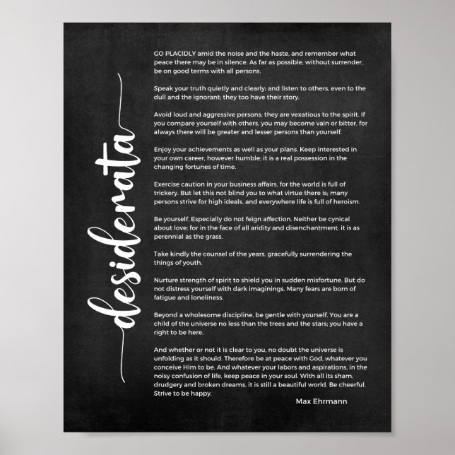 Póster Poema Desiderata de Max Ehrmann Black and White (Frente)