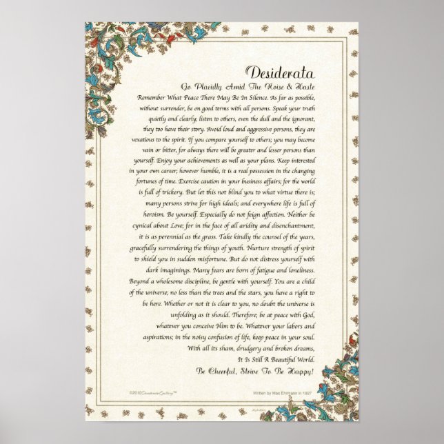 Póster Poema Desiderata de Max Ehrmann Floral Medici (Frente)