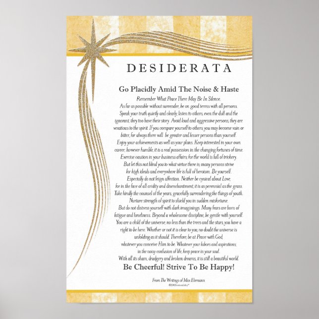 Póster Poema Desiderata de Max Ehrmann Gold Star Designer (Frente)