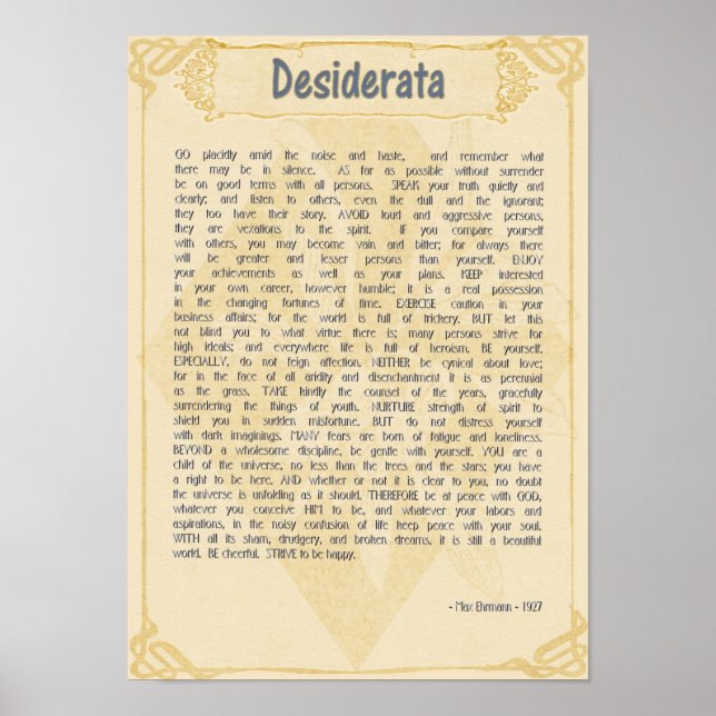 Póster Poema Desiderata de Max Ehrmann Poster (Frente)