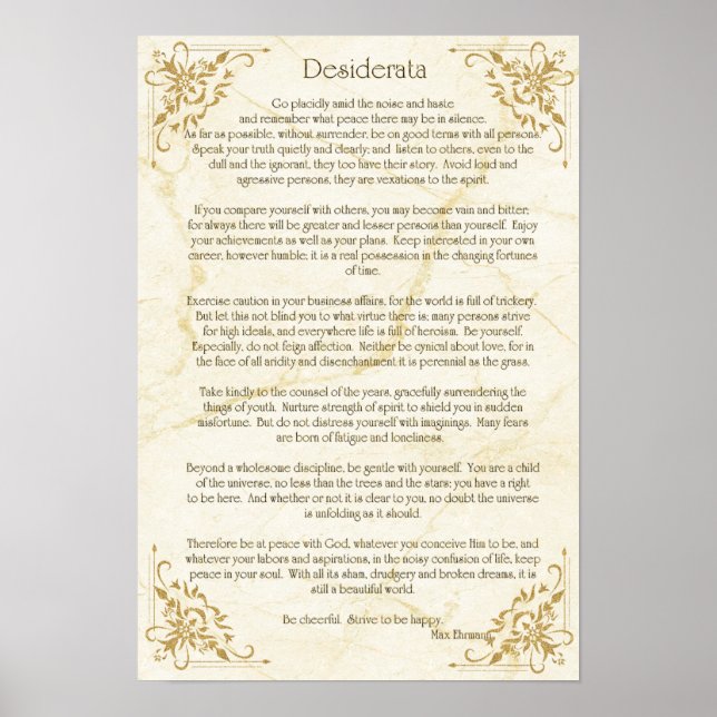 Póster Poema Desiderata de Max Ehrmann Poster (Frente)