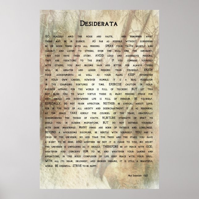 Póster Poema Desiderata de Max Ehrmann Poster (Frente)