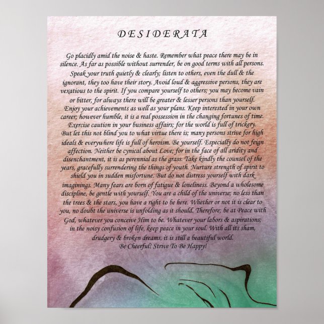 Póster Poema Desiderata de Max Ehrmann Watercolor Mountai (Frente)