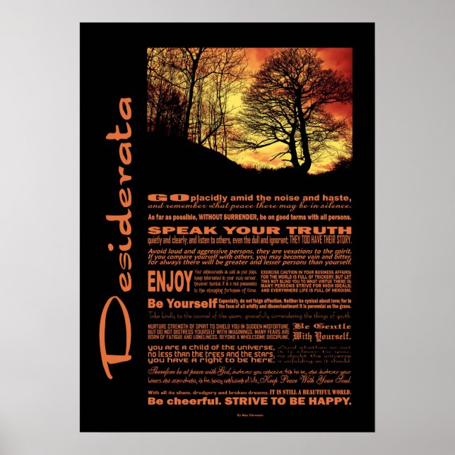 Póster Poema Desiderata Evending Tree (Frente)