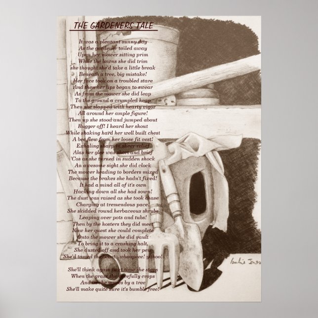 Póster Poema divertido herramientas de jardín para jardin (Frente)