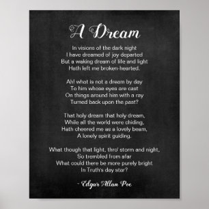 Póster Poema Dream de Edgar Allan Poe Black and White