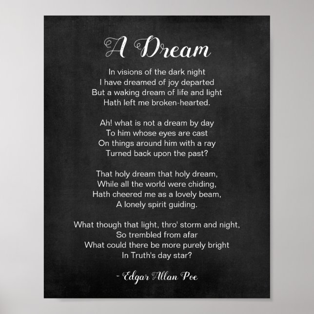 Póster Poema Dream de Edgar Allan Poe Black and White (Frente)