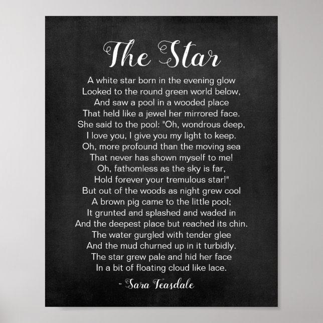 Póster Poema estrella de Sara Teasdale Black and White (Frente)