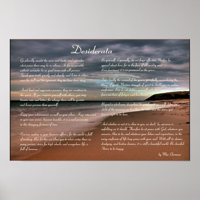 Póster Poema Inspirador Desiderata y la costa (Frente)