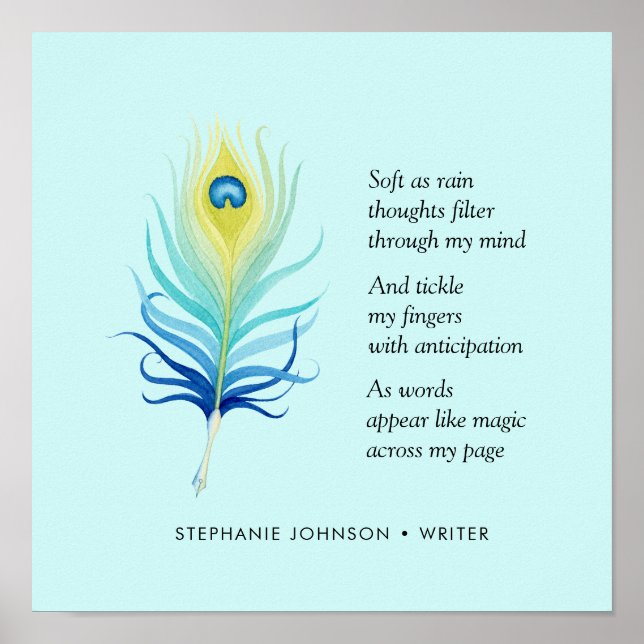 Póster Poema motivacional para escritores Peacock Quill P (Frente)