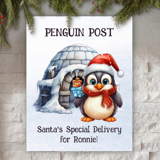 Póster Poema Pastel Nieve Cute Rhyme Pingüino Navidades