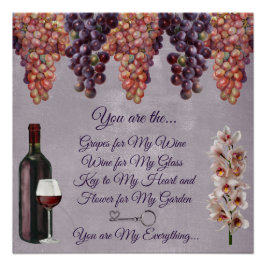 Póster Poema romántico de amor en puré con uvas