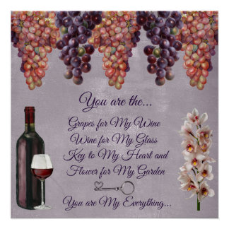 Póster Poema romántico de amor en puré con uvas